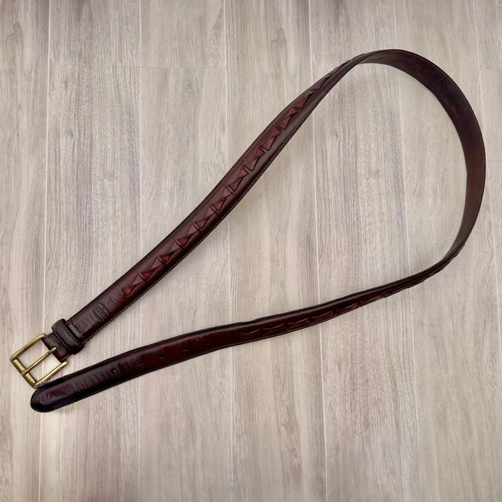 Fossil Men’s Genuine Brown Leather Belt Braided Woven Solid Brass Buckle | Sz 42